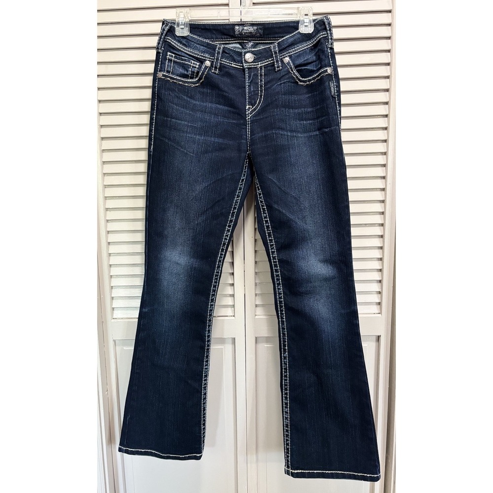 Silver Jeans NATSUKI Flap Bootcut Dark Wash Low‎ Rise EmbroideryGems Size 29x31